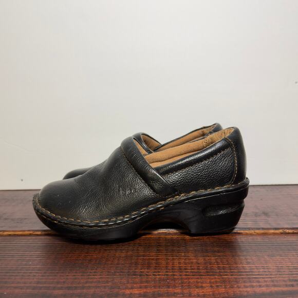 BOC Black Leather Peggy Casual Slip On Shoes Clogs Wedges Size Women’s 6 36.5 MW - Picture 1 of 5
